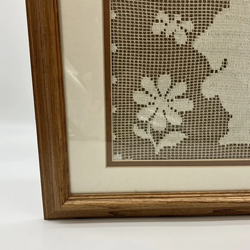 Vtg. Framed Doily Scottie Dog Scottish Terrier Butterfly Flower Wall Hanging